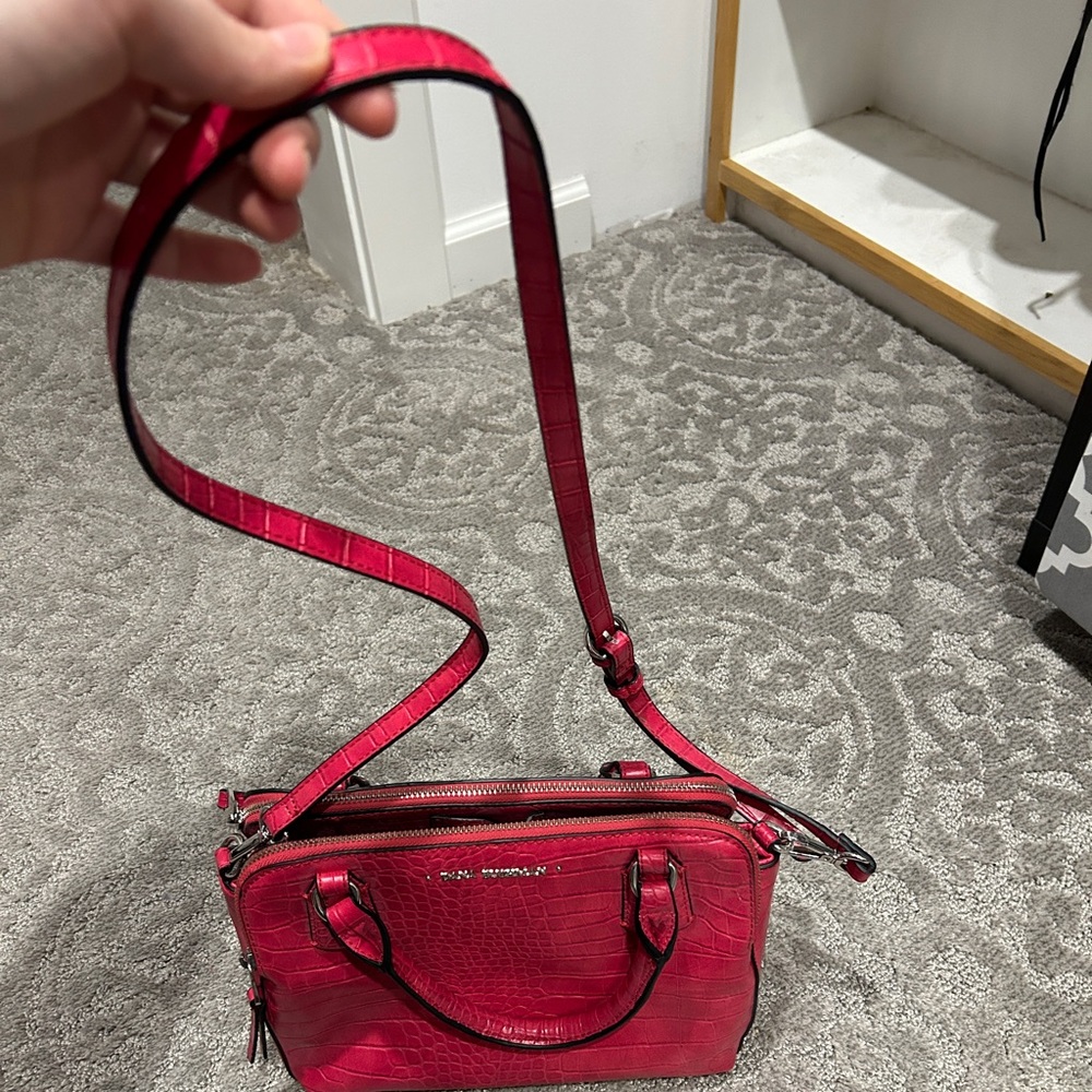 Pink Croc-Embossed Handbag - Picture 3 of 10